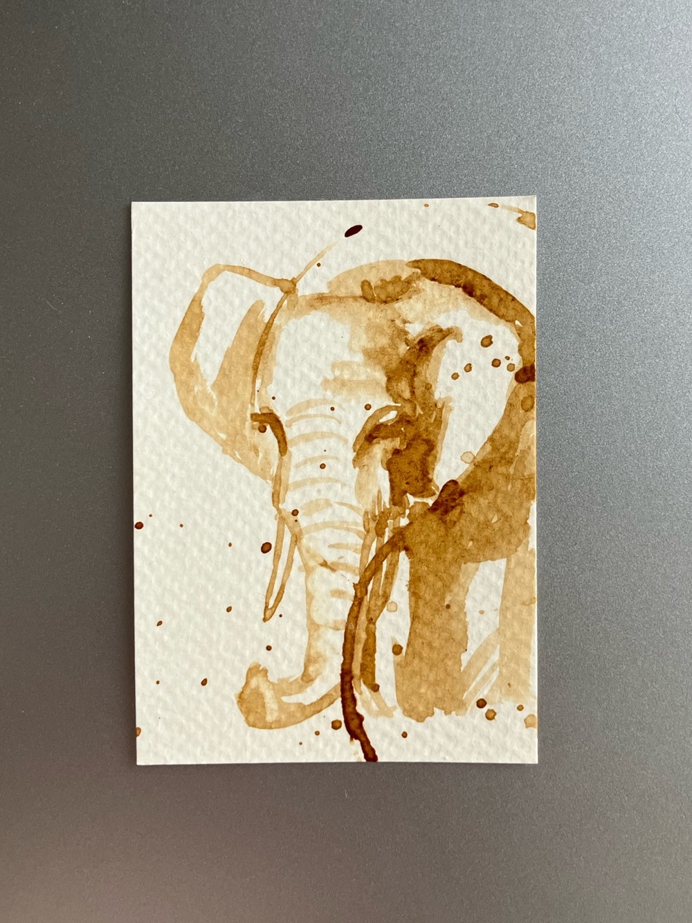 ORIGINAL coffee elephant painting animal art miniature realism aceo artwork